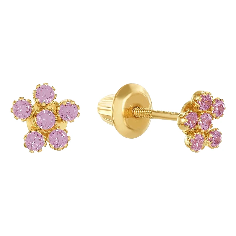 14K Yellow Gold Cubic Zirconia Flower Children's Earrings