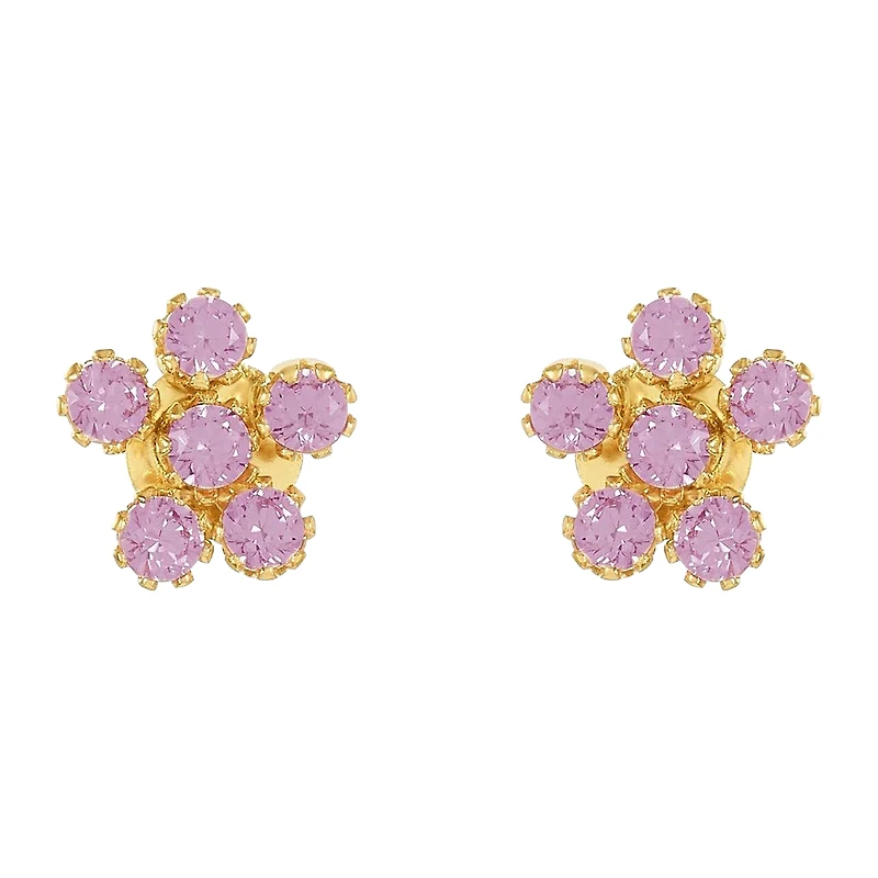 14K Yellow Gold Cubic Zirconia Flower Children's Earrings