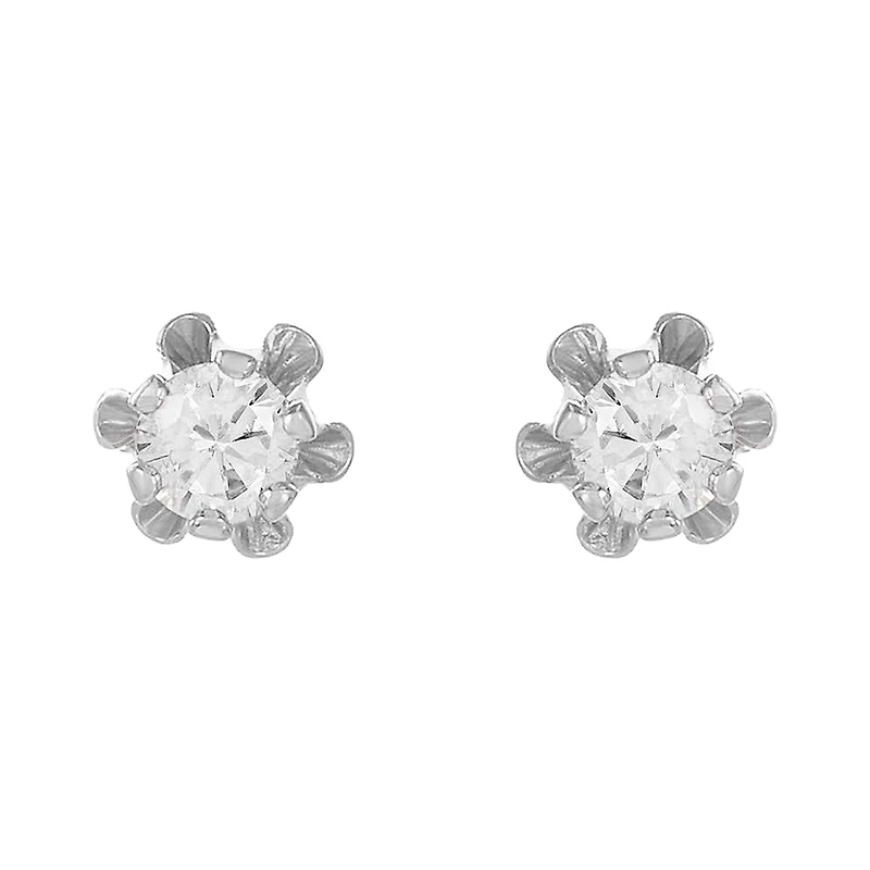 14K White Gold Diamond Stud Children's Earrings