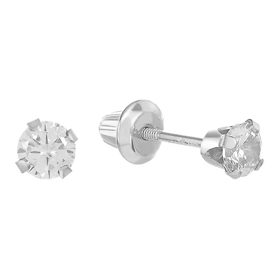 14K White Gold Round CZ Children's Stud Earrings