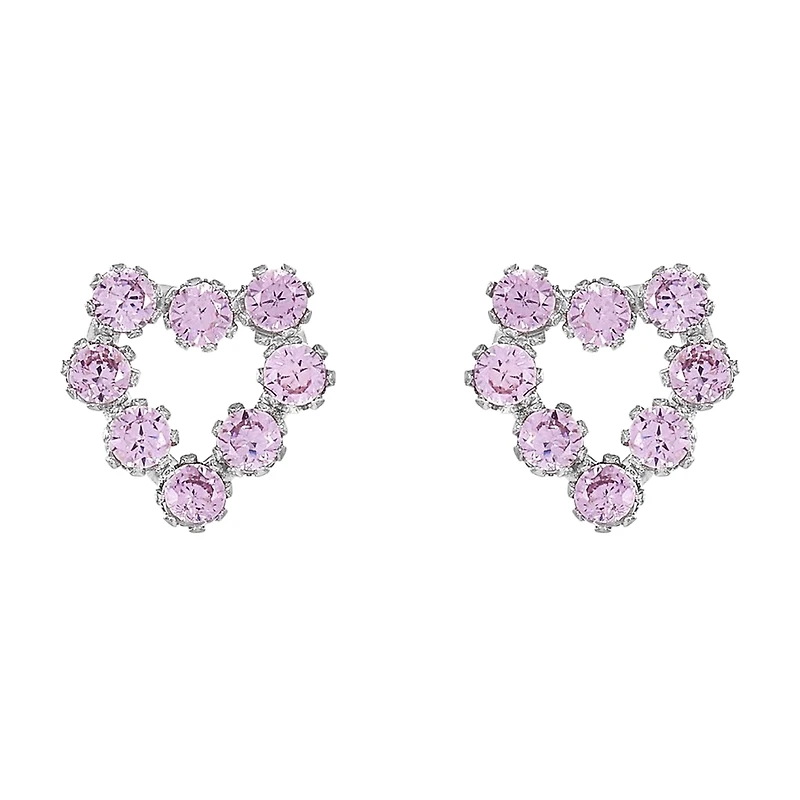 14K White Gold Pink CZ Heart Children's Earrings