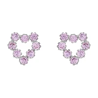 14K White Gold Pink CZ Heart Children's Earrings