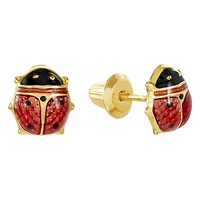 14K Yellow Gold Red Lady Bug Children's Earrings