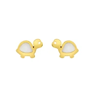 14K Yellow Gold Turtle Mother of Pearl Children's Earrings