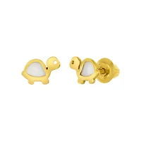14K Yellow Gold Turtle Mother of Pearl Children's Earrings