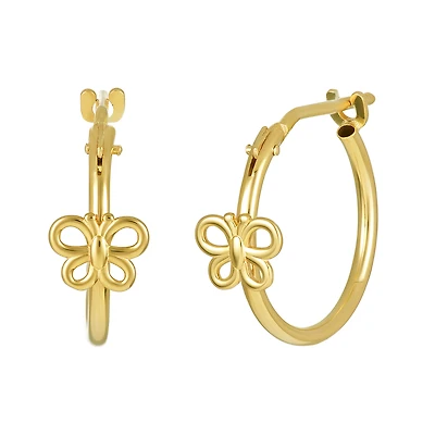 14K Yellow Gold High Polish Children's Hoops with Butterfly Design