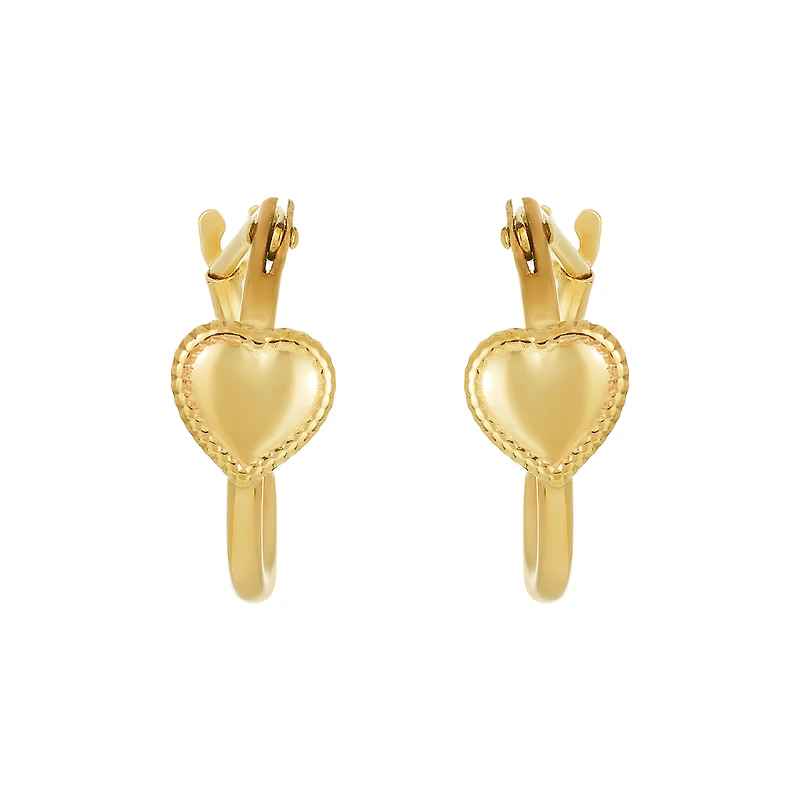 14K Yellow Gold High Polish Children's Hoops with Heart Design