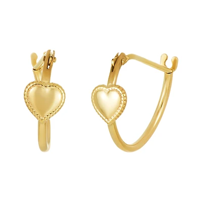 14K Yellow Gold High Polish Children's Hoops with Heart Design