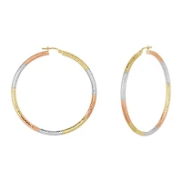 14K Tri Color Gold 55mm Diamond Cut Tube Hoop Earrings