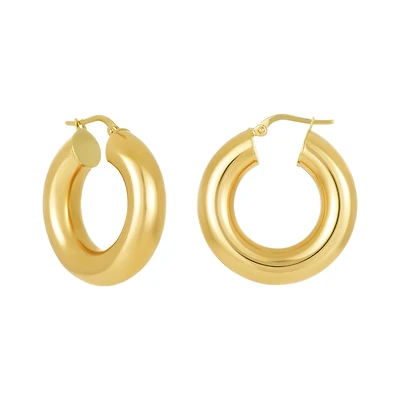 14K Yellow Gold 7X28mm Bold Tube Hoop Earrings