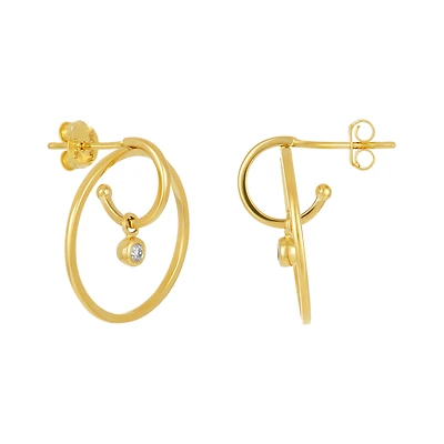 14K Yellow Gold Double Hoop Diamond Earrings