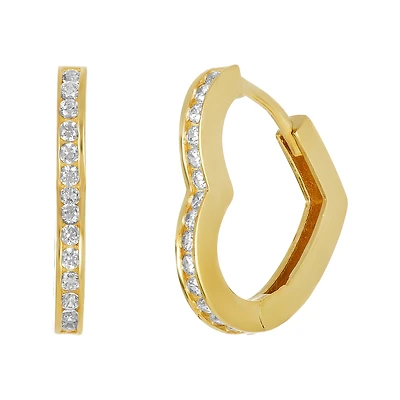 14K Yellow Gold Cubic Zirconia Heart Hoop Earrings