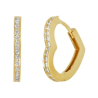 14K Yellow Gold Cubic Zirconia Heart Hoop Earrings