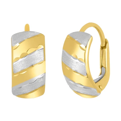14K Two Tone Gold Fancy Design Huggie Earrings