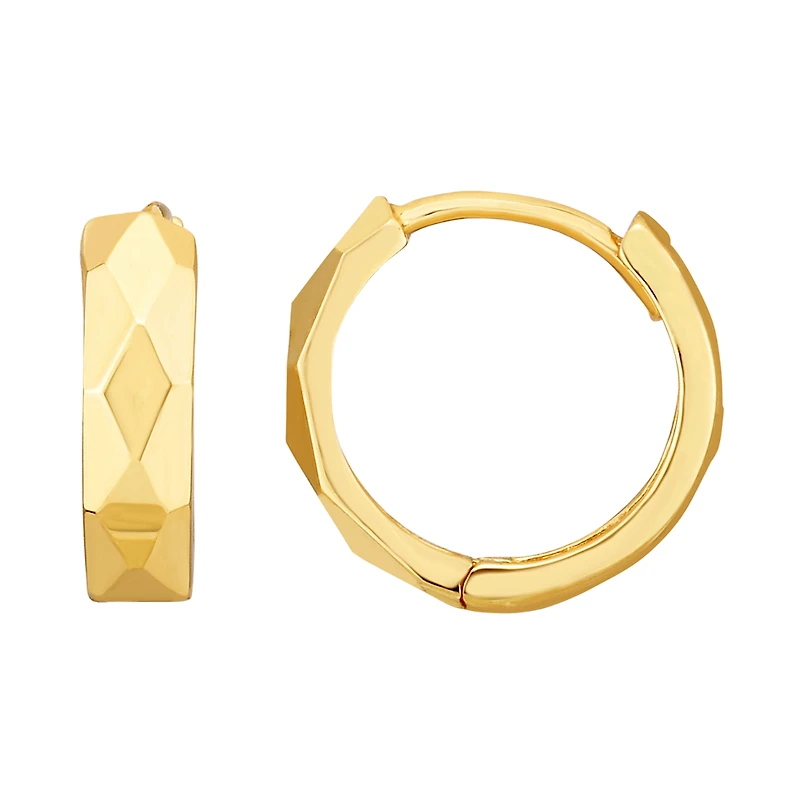 14K Yellow Gold 12mm Faceted Diamond Cut Hoop Earrings