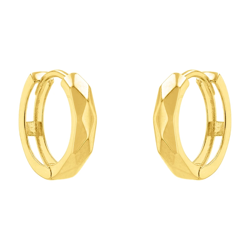 14K Yellow Gold 12mm Faceted Diamond Cut Hoop Earrings