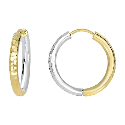 14K Two Tone Gold 20mm Faceted Diamond Cut Hoop Earrings