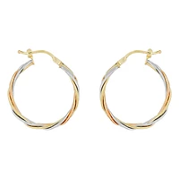 14K Gold Tri Colored Braided Design Hoop Earrings