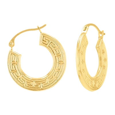 14K Yellow Gold 16x1.5mm Greek Key Design Hoop Earrings