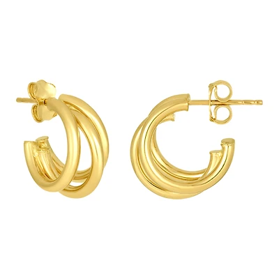 14K Yellow Gold Triple Open Tube Hoop Earrings