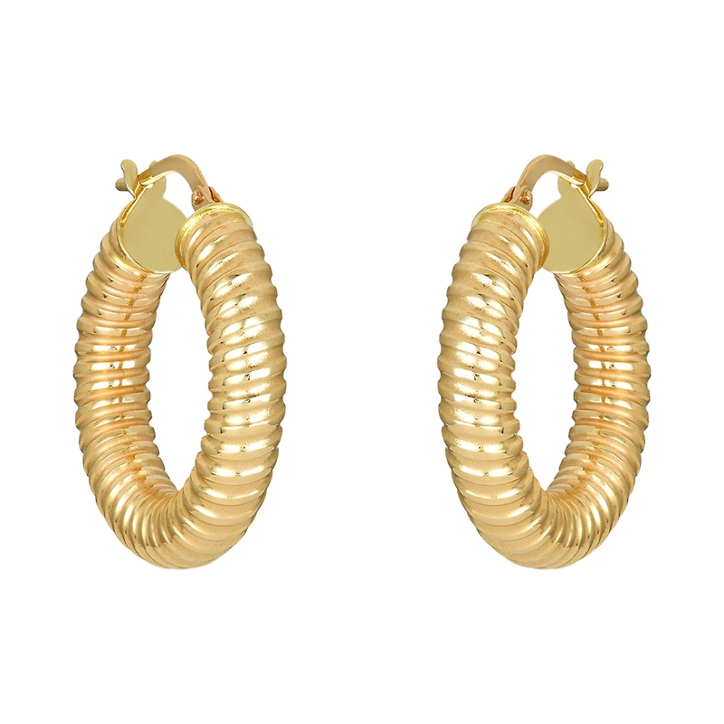 14K Yellow Gold Spiral Tube Hoop Earrings