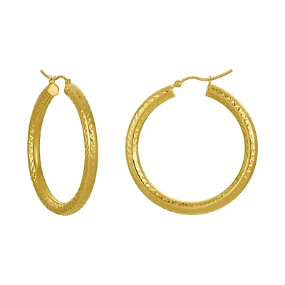 14K Yellow Gold 39mm Diamond Cut Polished Hoop Earrings