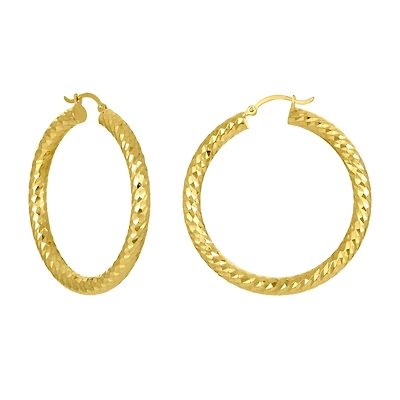 14K Yellow Gold 40mm Diamond Cut Polished Hoop Earrings