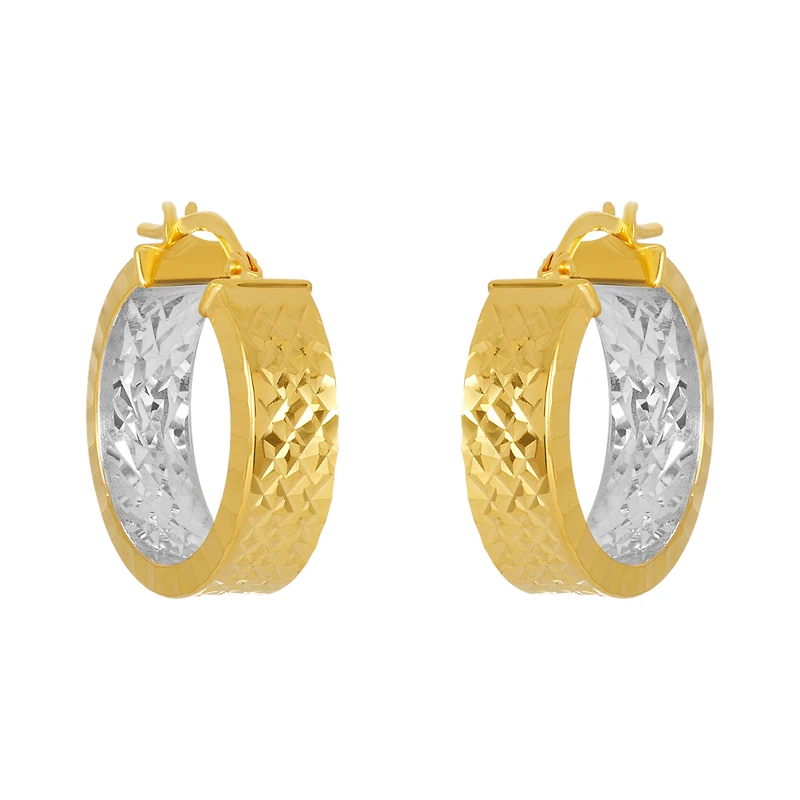 14K Two Tone Gold Flat Inside Out Hoop Earrings