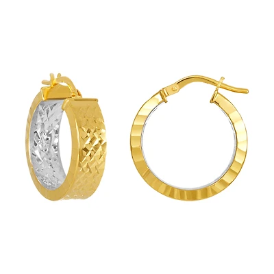 14K Two Tone Gold Flat Inside Out Hoop Earrings