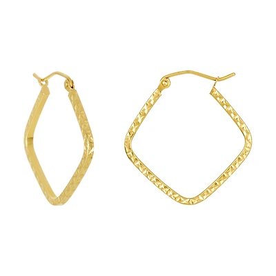 14K Yellow Gold Square Diamond Cut Hoop Earrings