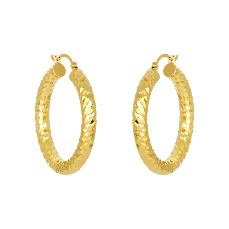 14K Yellow Gold 29mm Diamond Cut Hoop Earrings