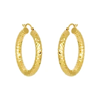 14K Yellow Gold 29mm Diamond Cut Hoop Earrings