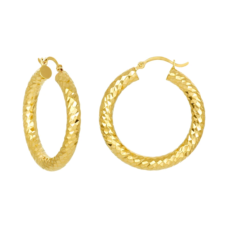 14K Yellow Gold 29mm Diamond Cut Hoop Earrings