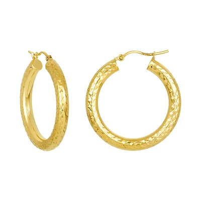 14K Yellow Gold 28mm Soft Diamond Cut Hoop Earrings