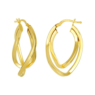 14K Yellow Gold Fashion Twist Hoop Earrings