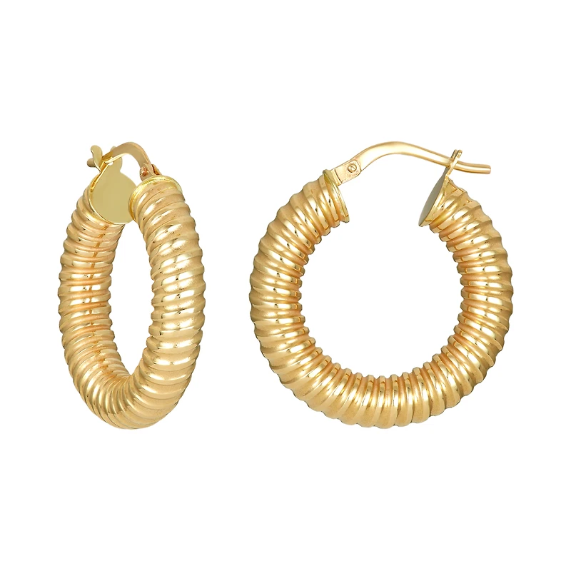 14K Yellow Gold Spiral Tube Hoop Earrings