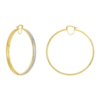 14K Two Tone Diamond Cut Star Hoop Earrings