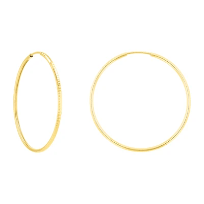 14K Yellow Gold Faceted Endless Hoop Earrings