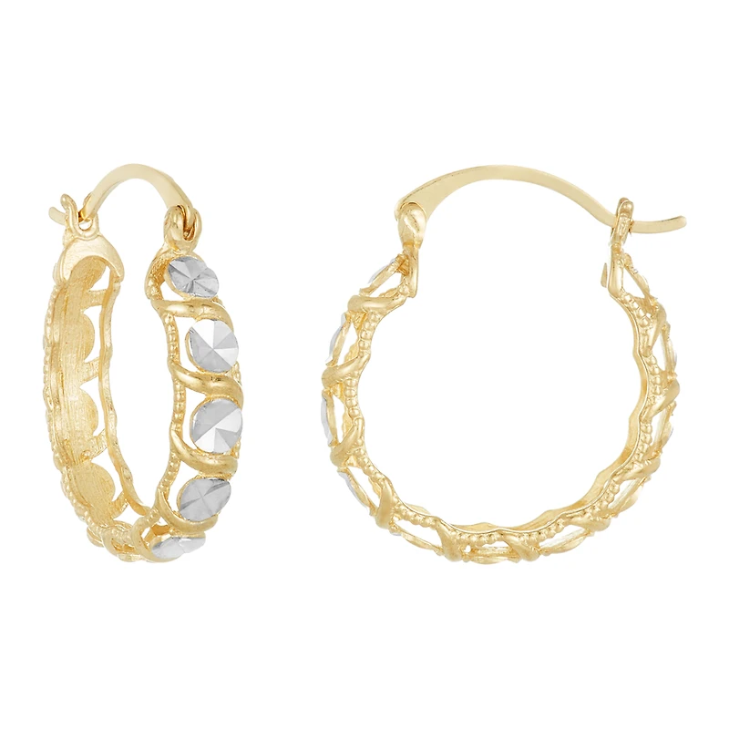 14K Two Tone Gold Diamond Cut Disc Hoop Earrings