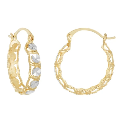 14K Two Tone Gold Diamond Cut Disc Hoop Earrings