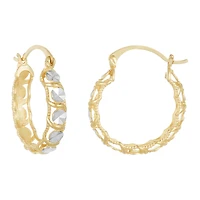 14K Two Tone Gold Diamond Cut Disc Hoop Earrings