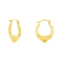 14K Yellow Gold Heart Satin Hoop Earrings