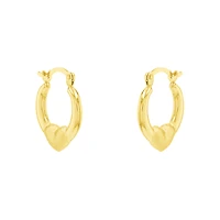14K Yellow Gold Heart Satin Hoop Earrings