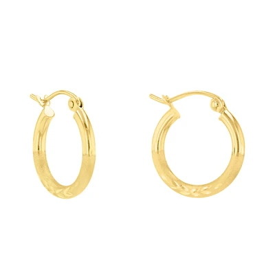 14K Yellow Gold 15mm Satin Finish Tube Hoops