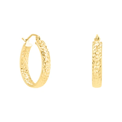 14K Yellow Gold 20mm Half Tube Diamond Cut Hoops