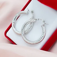 14K White Gold 30mm Tube Diamond Cut Hoops