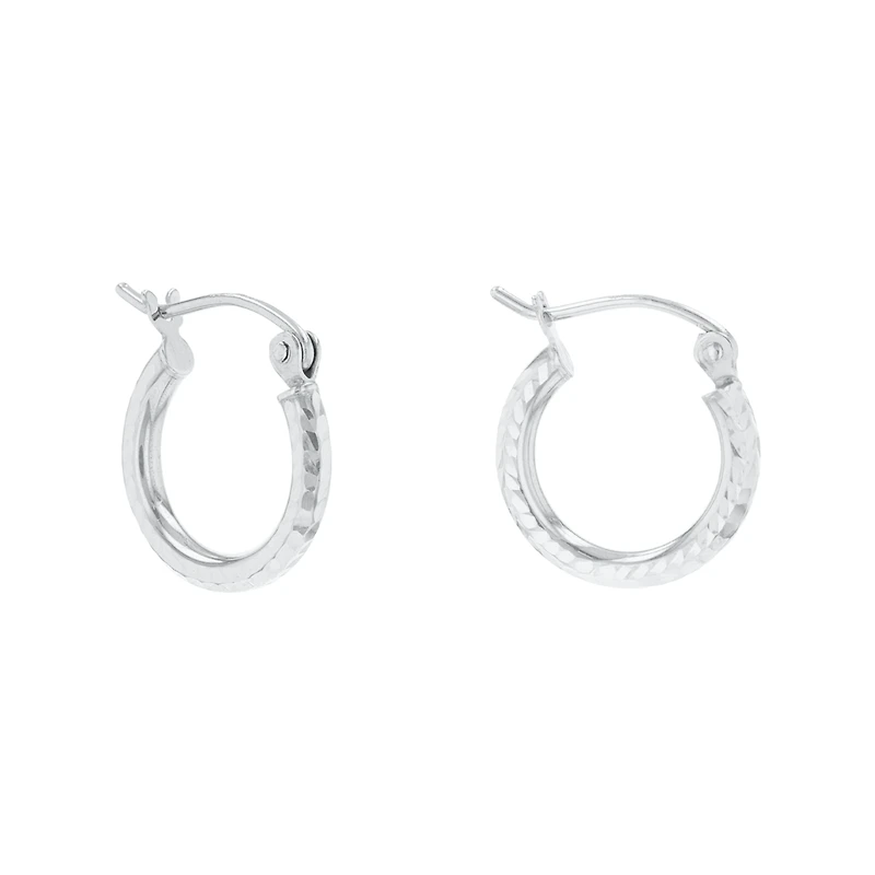 14K White Gold 13mm Diamond Cut Hoops