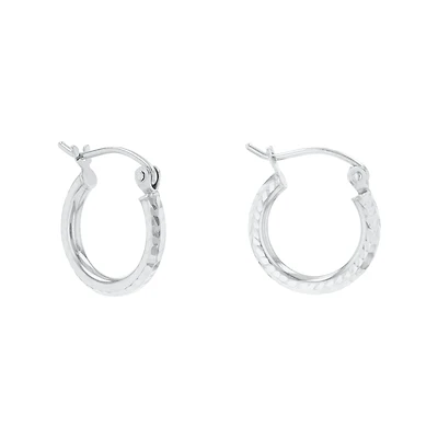 14K White Gold 13mm Diamond Cut Hoops