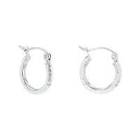 14K White Gold 13mm Diamond Cut Hoops