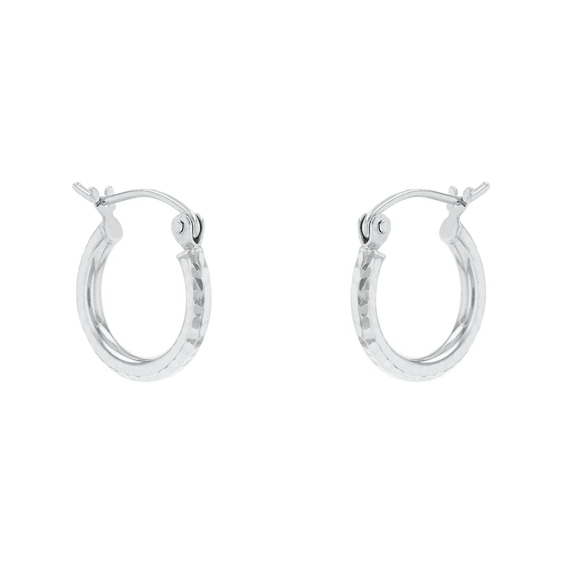 14K White Gold 13mm Diamond Cut Hoops